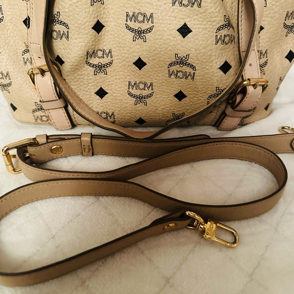 MCM Tan Logo Canvas Tote with Gold Plaque - Picture 8 of 14